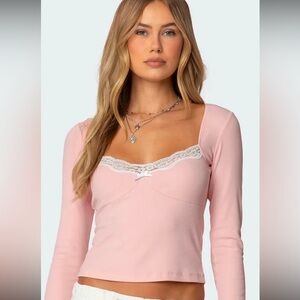 EDIKTED Morgyn Lace Trim Top XS NWT